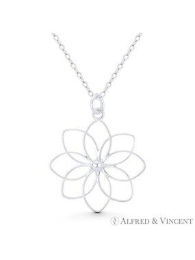 Lily Flower Charm Open Cutout Design Pendant in .925 Sterling Silver